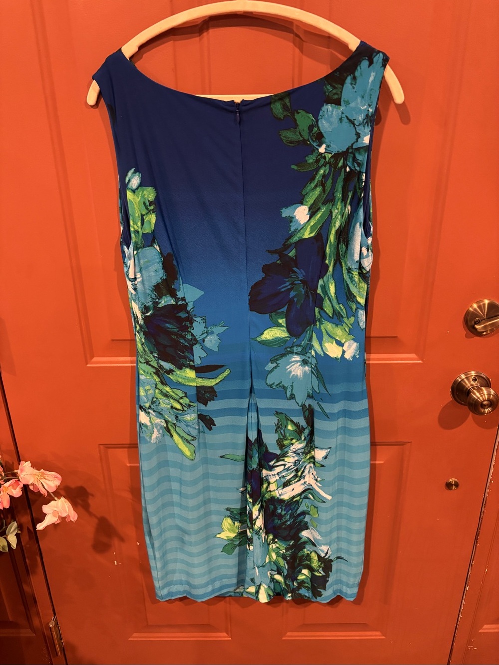 Cache Royal Blue Dress with Teal Floral Accents size XL